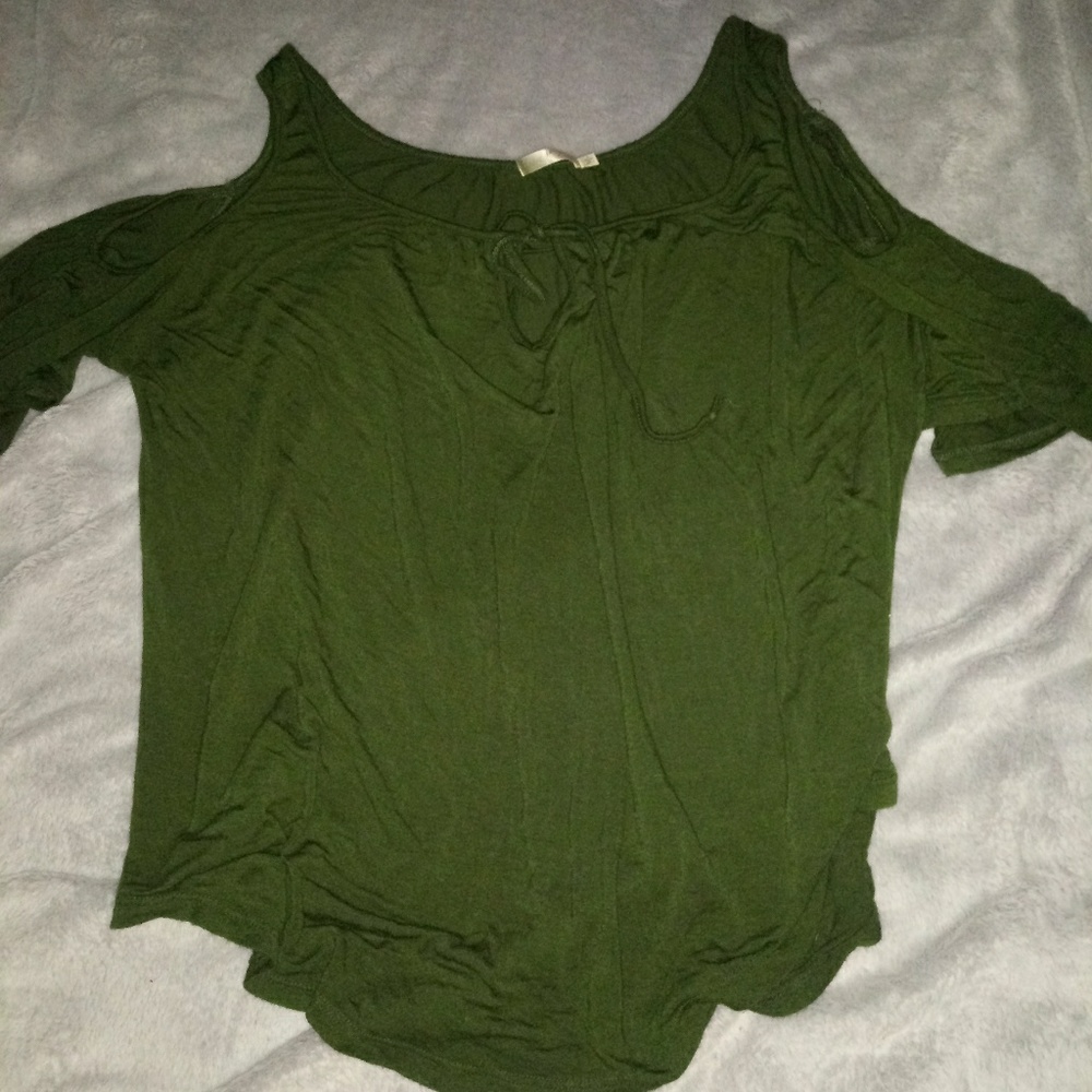 Olive green off shoulder shirt
